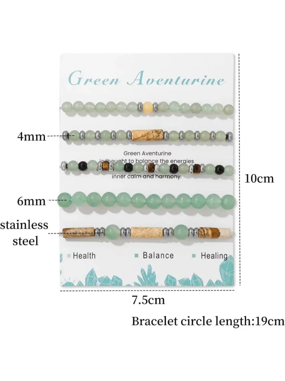 5Pcs Stackable Crystal Bracelets Set - Natural Stone Healing Beaded Jewelry